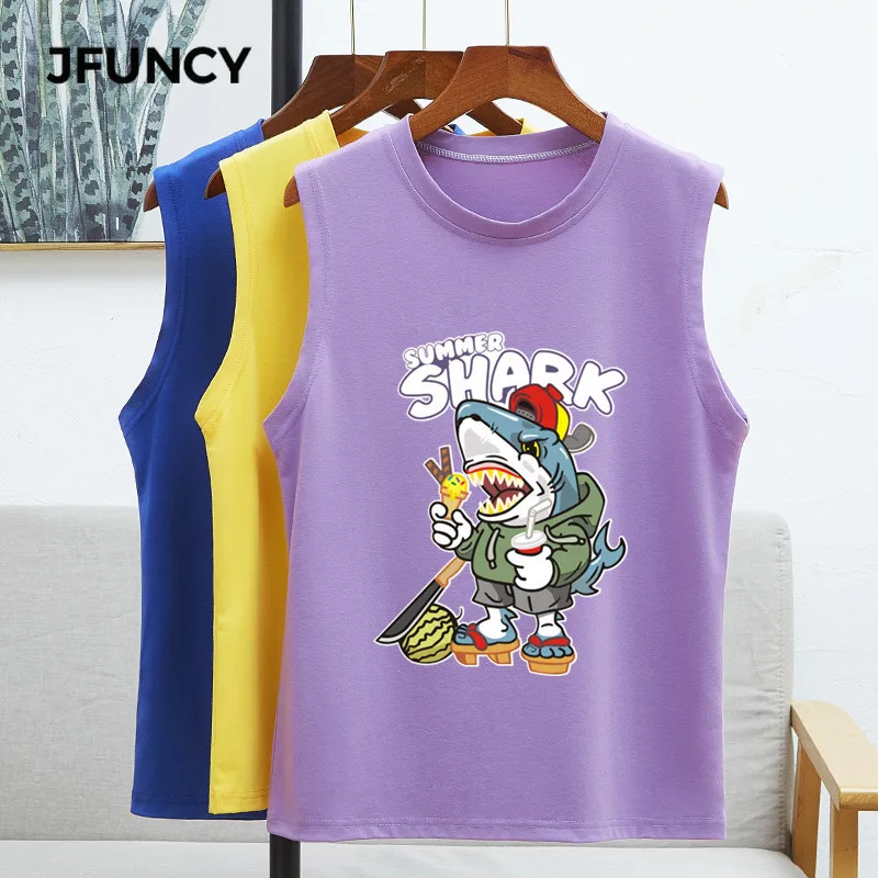 

JFUNCY 8 Colors Plus Size 2020 Summer Women Vest Tops Sleeveless Woman T-shirt New Shark Printing Korean Oversize Female T Shirt