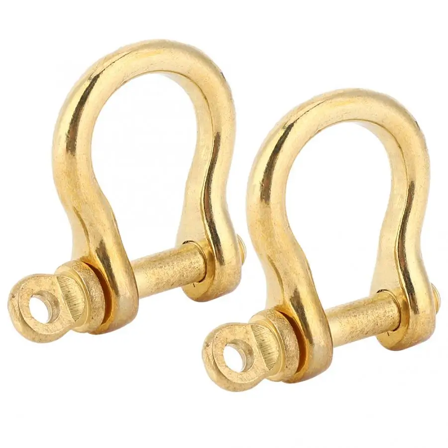 

2 Set Anchor Shackle Pure Brass Type Fob Key Ring Hook Golden Connection Buckle 10mm