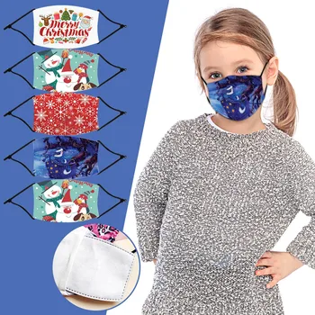 

Christmas Print Face Mask For Kids Child Breathable Multi-purpose Mouth Muffle Reusable Facemask Dustproof Adjustable Mouth Mask
