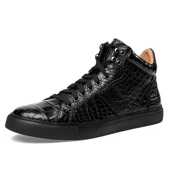 

Autumn/Winter Authentic Real Crocodile Skin Men's Casual Sneakers Exotic Genuine Alligator Leather Male Lace-up High lift Shoes