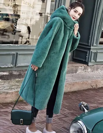 dark green Зимняя женская теплая верхняя одежда из искусственного меха с капюшоном длинного солидного большого размера плюс из искусственного меха норки пальто S-XXL w2004 - Цвет: dark green