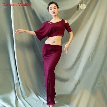 

New Arrival Shine Korea Silver Mesh Fabric Loose Women Team Dance Practice Wear Oriental Dance Show Clothes Long Skirt S M L