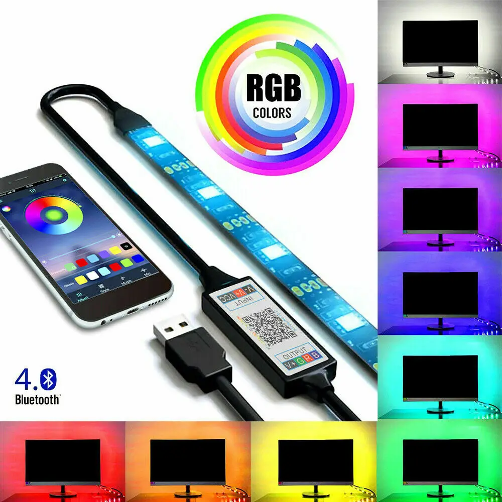 1-5m LED Strip Light 5050 RGB Outdoor Decor Bluetooth APP Remote Music USB Power 