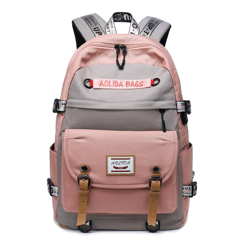 Вместительные сумки для колледжа, школьный рюкзак для девочек, школьные рюкзаки с usb зарядным портом, женские рюкзаки для путешествий - Цвет: Gray-Pink
