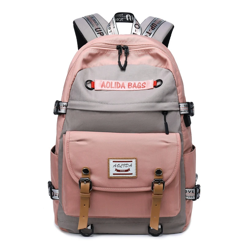 Gray-Pink Вместительные сумки для колледжа, школьный рюкзак для девочек, школьные рюкзаки с usb зарядным портом, женские рюкзаки для путешествий - Цвет: Gray-Pink