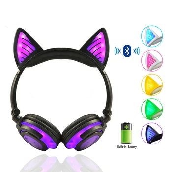 

Wireless Bluetooth Earphone Foldable Flashing Cat Ear Children Headphones Gaming Headset With LED Light Birthday Christmas Gift