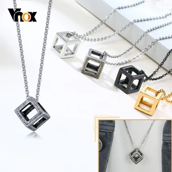 

Vnox Oxidized Antique Geometric Necklace for Men Women Hollow Cubic Stainless Steel Pendant Minimalist Simple Casual Jewelry