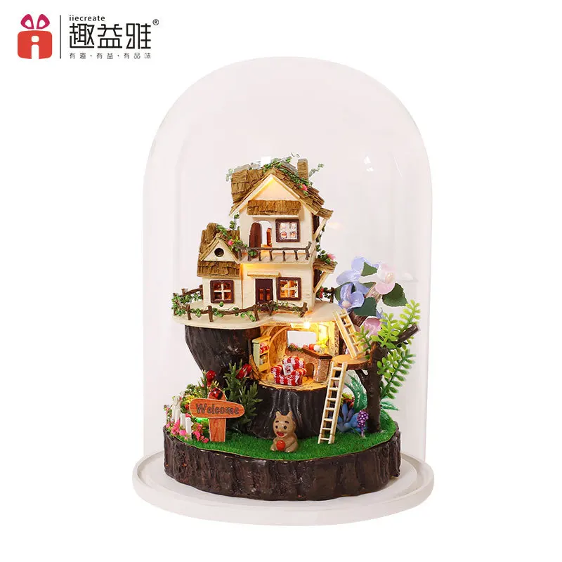 

Interest Yi Ya Birthday DIY Hut Micro Landscape Craft Ornaments Model Educational Toy Glass Cover