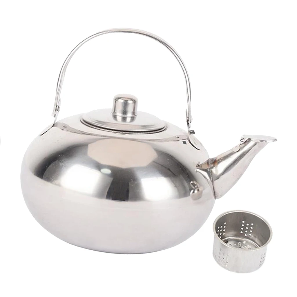 Stainless Steel Hot Water Kettle Pot, Loose Tea Maker Infuser Tea Kettle Pot, Metal Teapot with Removable Tea Strainer, Silver