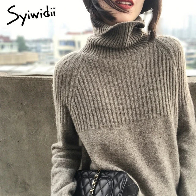 Syiwidii Women's Turtleneck Winter Sweaters Oversize 2021 Korean Fashion Long Sleeve Top Vintage Striped Warm Knitted Pullover 2