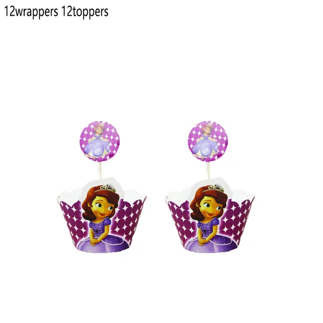 New Disney Sofia Princess Theme Party Disposable Tableware For Decorations Birthday Party Baby Shower Napkin Plate Cup Supplies 12Wrappers 12Toppe