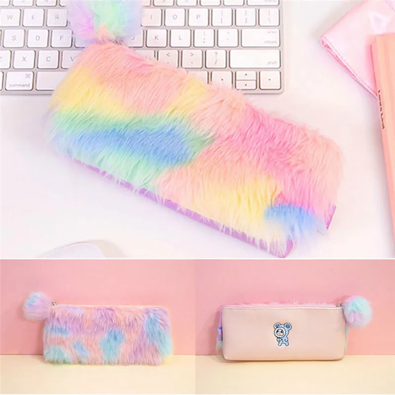 Beliebte Bunte Детские Подарочные пеналы Kawaii большой емкости плюшевый Пенал школьный принадлежности косметичка канцелярские сумки с молнией