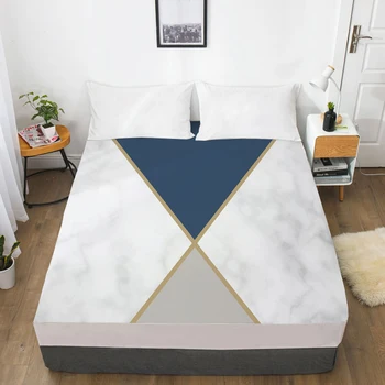 

Mattress Cover Fitted Sheet With Elastic Band Bed Sheets Bedding Linens Queen King Size Bedsheet Marble Triangle