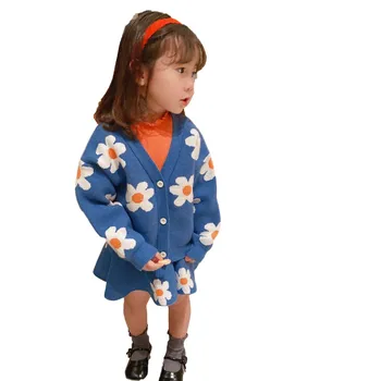 

2020 New Girls' Two-Piece Dress Flower Sweater Cardigan + Overskirt Set toddler girl clothes