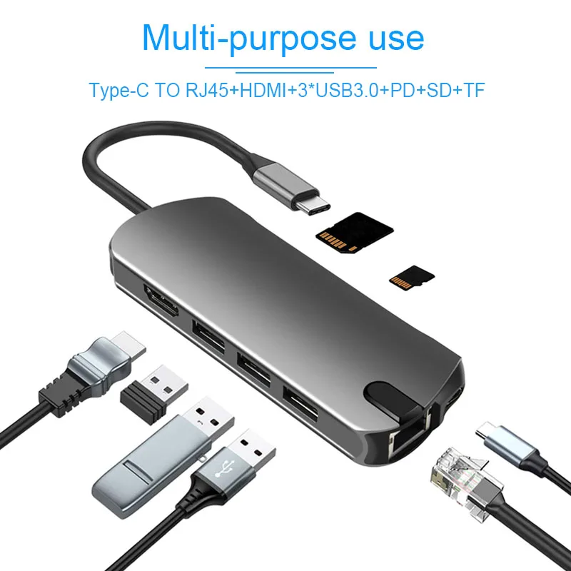 Мультифункциональный разветвитель BKSCY типа C HDMI RJ45 PD адаптер для ноутбука Macbook Pro
