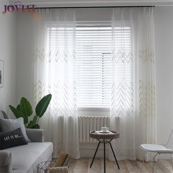 

Tulle On The Windows Tulle For The Living Room Nordic Style Simple White Polyline Pattern Embroidered Modern Home Decoration