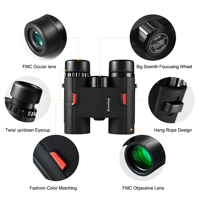 Eyeskey HD 8x32 компактный и портативный бинокль с призмой Bak4 профессиональный