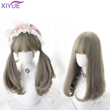 

Plant Ash Wigs For Women Shraight False Hair Synthetic Hair Wigs With Neat Bangs Women's Long Natural Wigs Lolita Cosplay Wig