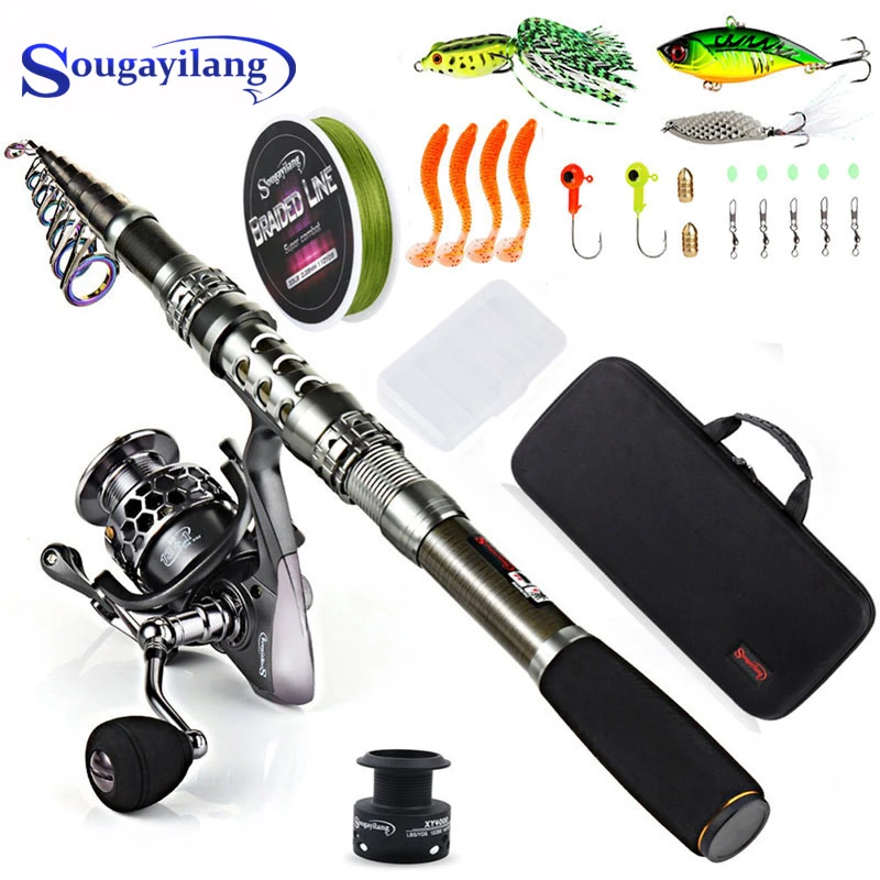 sougayilang fishing rod combos with telescopic fishing pole spinning reels
