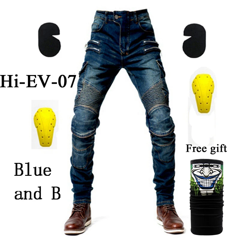 Hi-07 Blue jeans B Новинка, мужские мотоциклетные брюки, мотоциклетные джинсы на молнии, защитное снаряжение для езды на мотоцикле, мотоциклетные брюки, штаны для мотокросса - Цвет: Hi-07 Blue jeans B