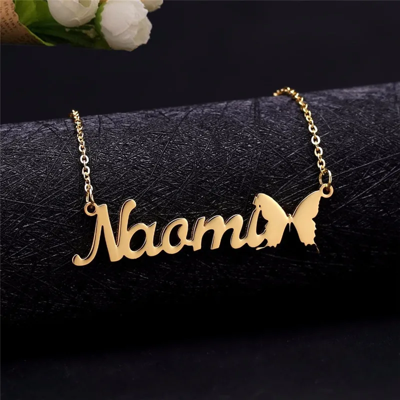 

Butterfly Charm Personalized Name Necklace Custom Kids Birthday Gift Stainless Steel Jewelry Gold Silver Chain Colar Feminino