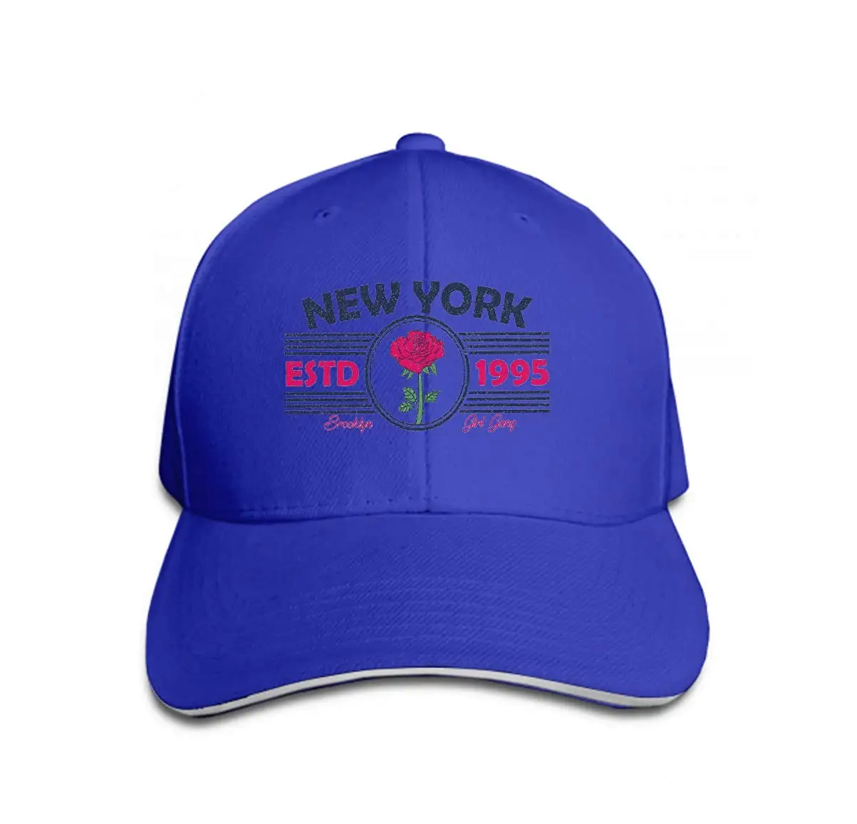 Бейсбольная кепка в стиле хип-хоп для мальчиков и девочек, Нью-Йорк, надпись, типографика, цветок розы, Бруклин, Ретро стиль, для девочек, sty Blue