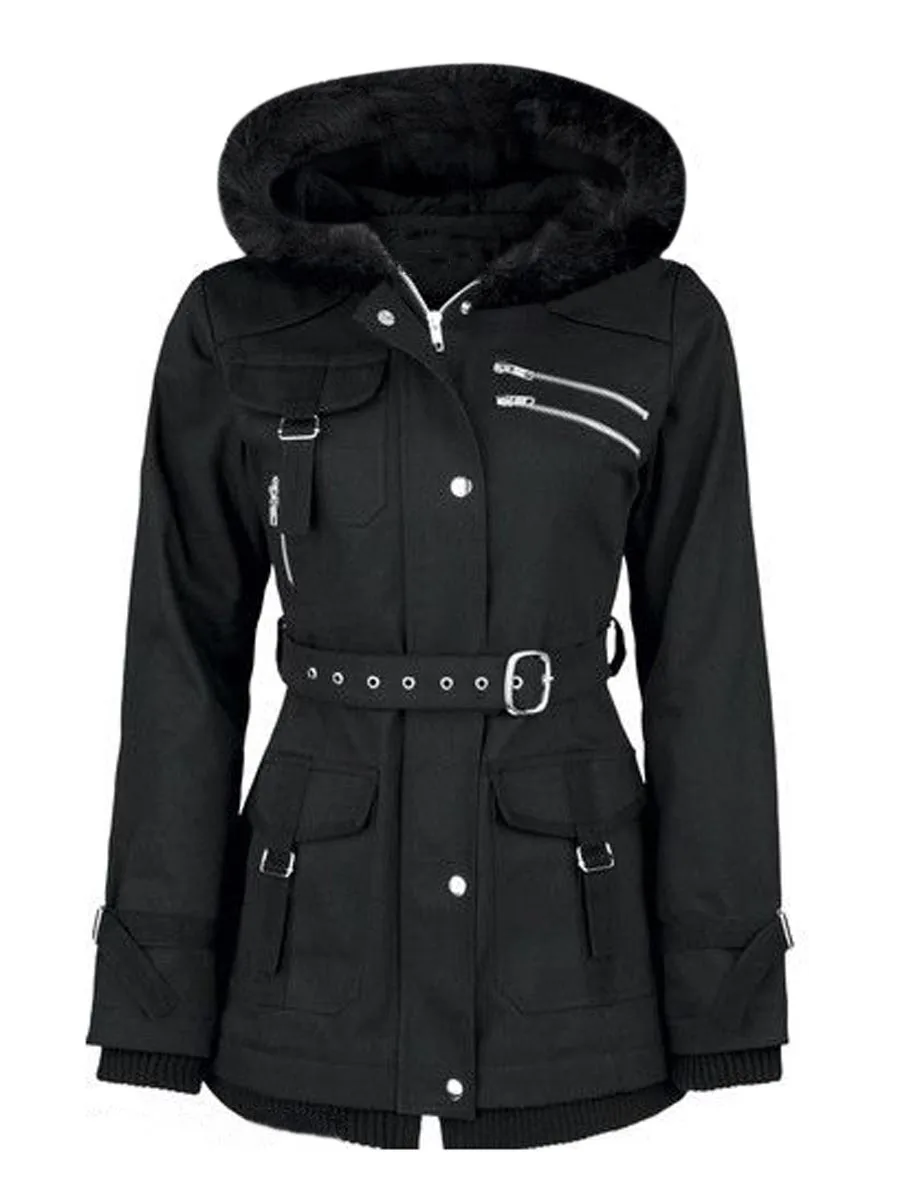 Зимние женские куртки, топы, тонкие, с капюшоном, на молнии, готические, черные, простые, базовые, женские пальто, теплые, повседневные, парка, верхняя одежда, пальто