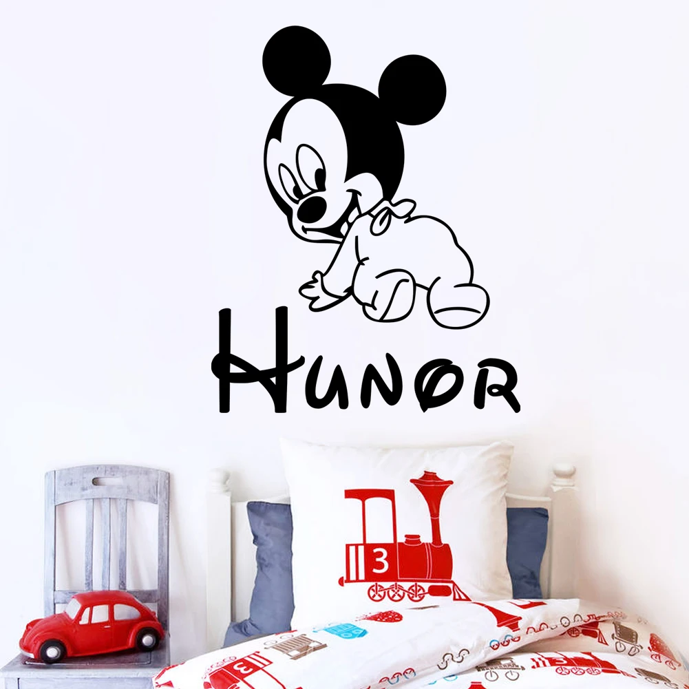 Disneycute Микки Маус Пользовательские Дети Имя детские наклейки на стены для детской
