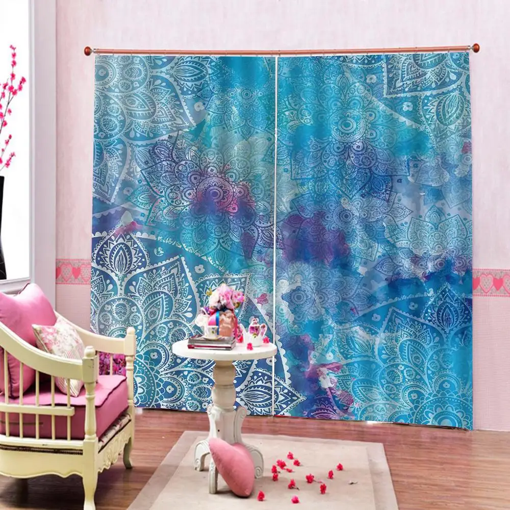 3D Digital print blue Print flower Fabric Curtains for living room bedroom blackout home drapes | Дом и сад