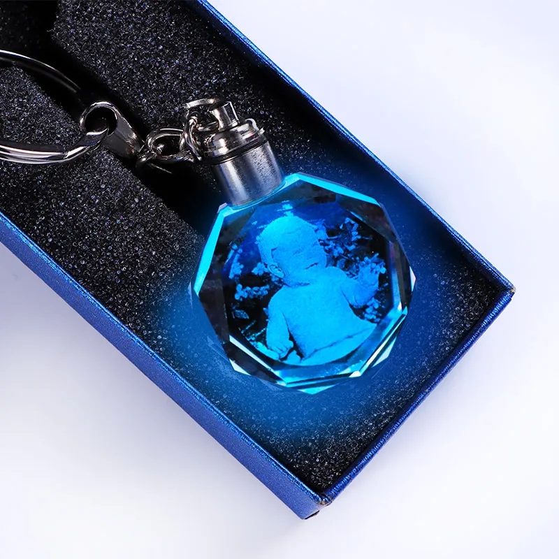 LED Lighting Glass Photo Keychain Personalized Picture Laser Engraved Photo 2019