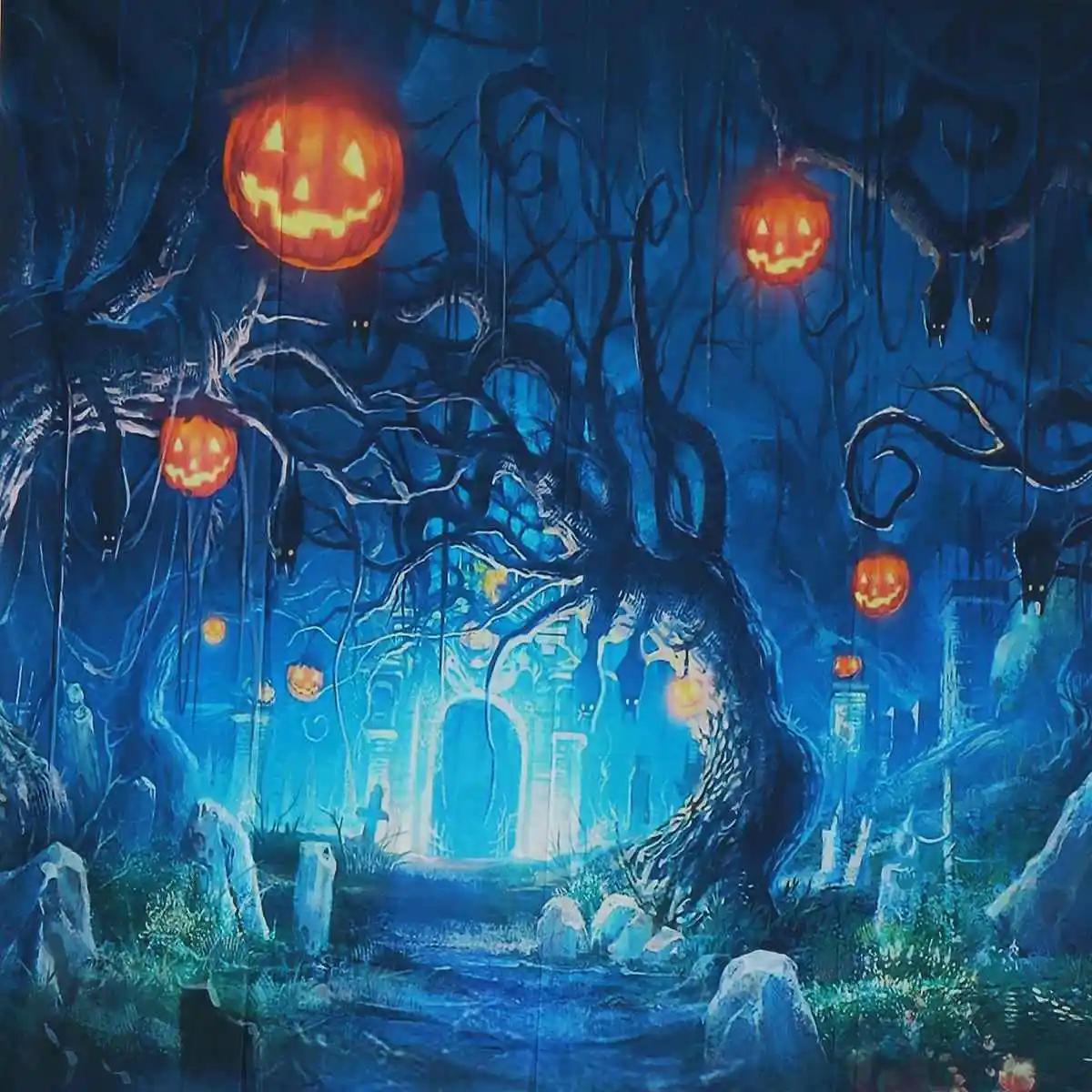 5x7FT Halloween Decor Pumpkin Light Wall Photography Studio Backdrop Background