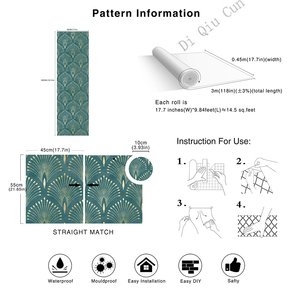Dark Green Geometric Self Adhesive Wallpaper Modern Nordic Style Peel and Stick Wallpaper Removable Contact Paper Mural Decor