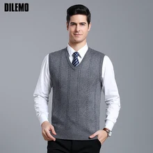 Новинка, модный брендовый свитер без рукавов, Мужской пуловер с v-образным вырезом, Приталенный джемпер, вязаный жилет, осенняя повседневная мужская одежда