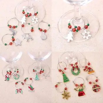 

6Pcs/lot Christmas Wine Glass Decoration Charms Party New Year Cup ring Table Decorations Xmas Pendants decoracion navidad