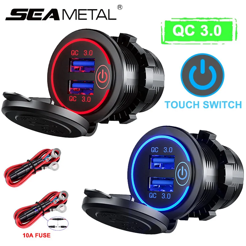 

Quickly Charger Dual USB Charger Socket Outlet QC3.0 Fast Charger Power Outlet with Touch Switch Modified car cigarette lighter