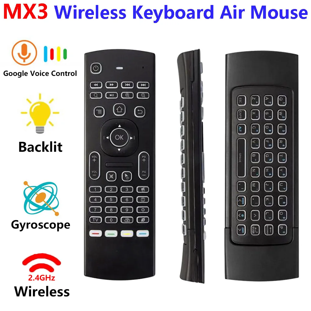 MX3 Беспроводная клавиатура Air Mouse с подсветкой голосовое дистанционное