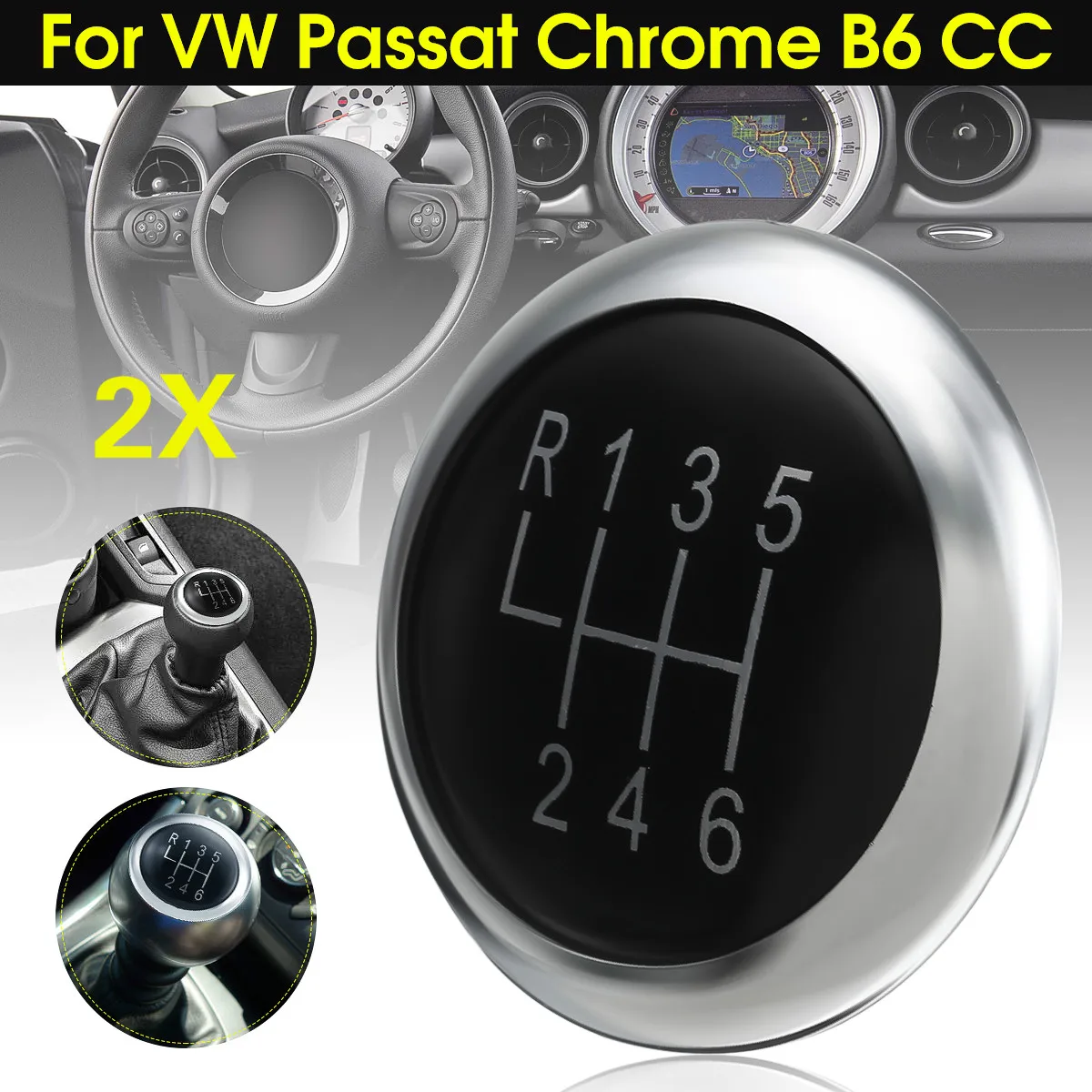 

2Pcs New Arrived 6 Speed Gear Knob Stick Badge Emblem Trim Cap Cover For VW Passat B6 2005-2011 B7 2010-2014 CC 2009-2012