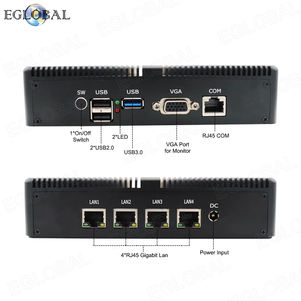 Процессор EGlobal fanless Pfsense, мини-ПК Linux J1900 4 ядра Nano Itx 4* Intel WGI211AT Gigabit RJ45 сетевой брандмауэр маршрутизатор сервер безопасности