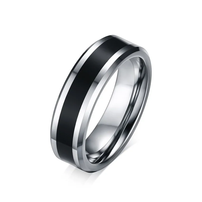 

New Fashion Simple 6mm Tungsten Steel Black Ring Japan Korea Men's Jewelry