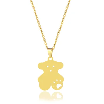 

2020 new Simple Bear Pendant Necklace Stainless Steel Cartoon Bear Charm Necklace Kpop Girl minimalist Jewelry party gift hoops