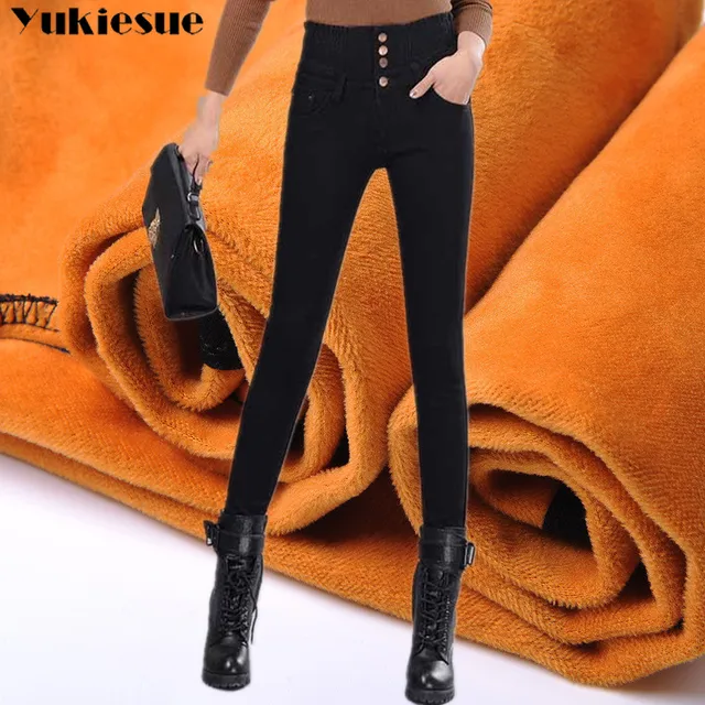 Damskie zimowe dżinsy wysokiej talii spodnie obcisłe podszyty polarem w pasie Jeggings Casual Plus rozmiar dżinsy dla kobiet ocieplane dżinsy 5
