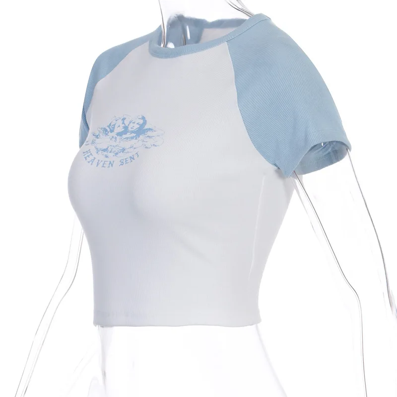 Popular Summer New Women's Stitching Color Sexy Navel Short-Sleeved T-shirt Women t shirt -LJ