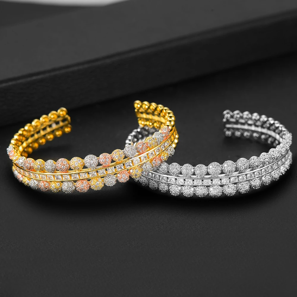 LARRAURI роскошный Штабелируемый массивный браслет для женщин широкий большой свадебный полный кубический циркон Кристалл CZ Дубай серебряные браслеты