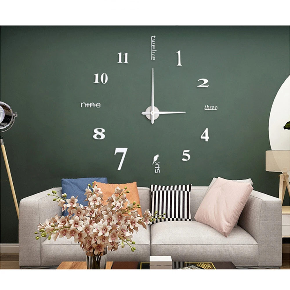 Nordic New Style Large 3D Wall Clock Mirror Wall Stickers Creative DIY Clocks Removable Art Decal Sticker Living Room Home Decor 5