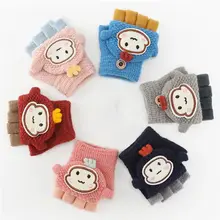 Новинка; осенне-зимние перчатки для мальчиков и девочек; перчатки на половину пальцев; Простые перчатки с принтом из мультфильма