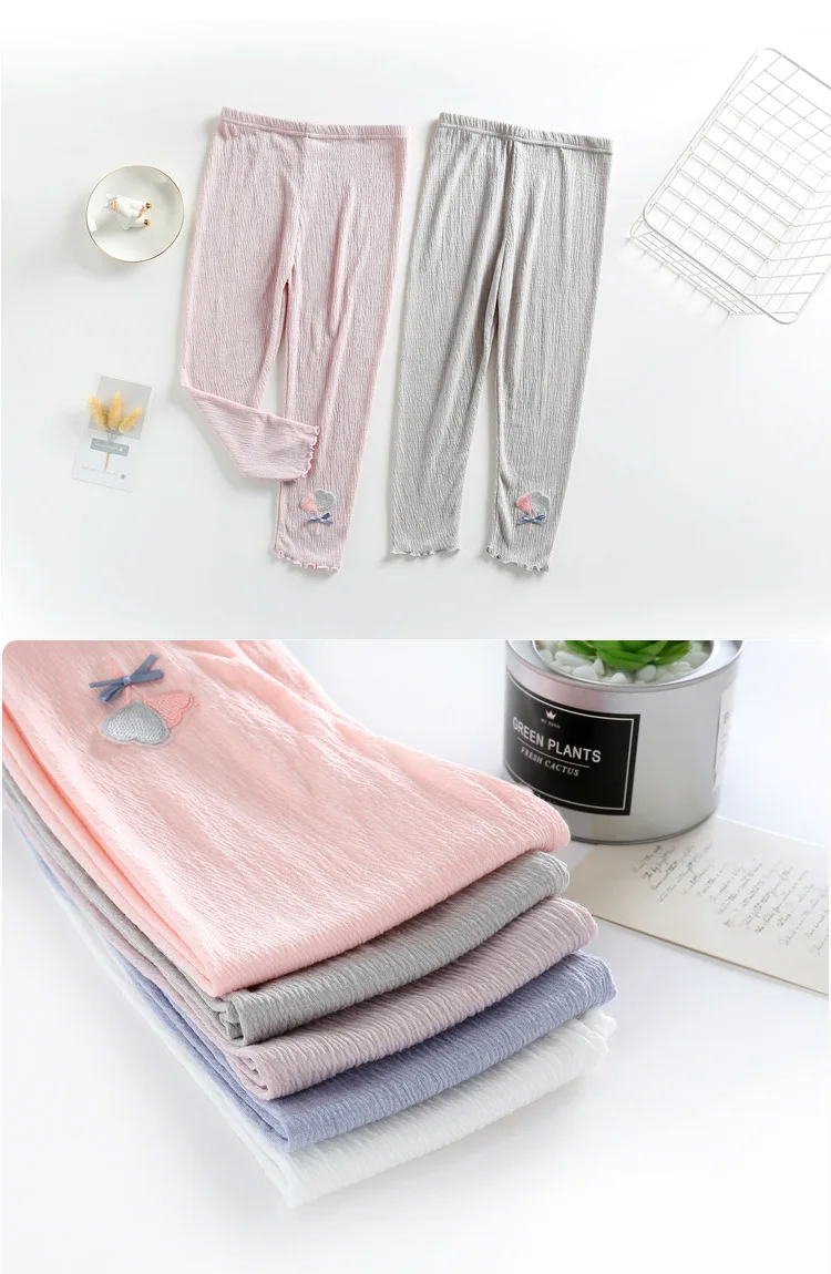 Summer New Style Crawler Korean-style Foamed Cotton Champray Frilled GIRL'S Cropped Trousers Children Base Pants