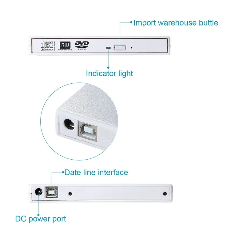 Внешний DVD привод Оптический привод USB 2,0 CD rom плеер CD-RW записывающее устройство для ноутбука Windows PC