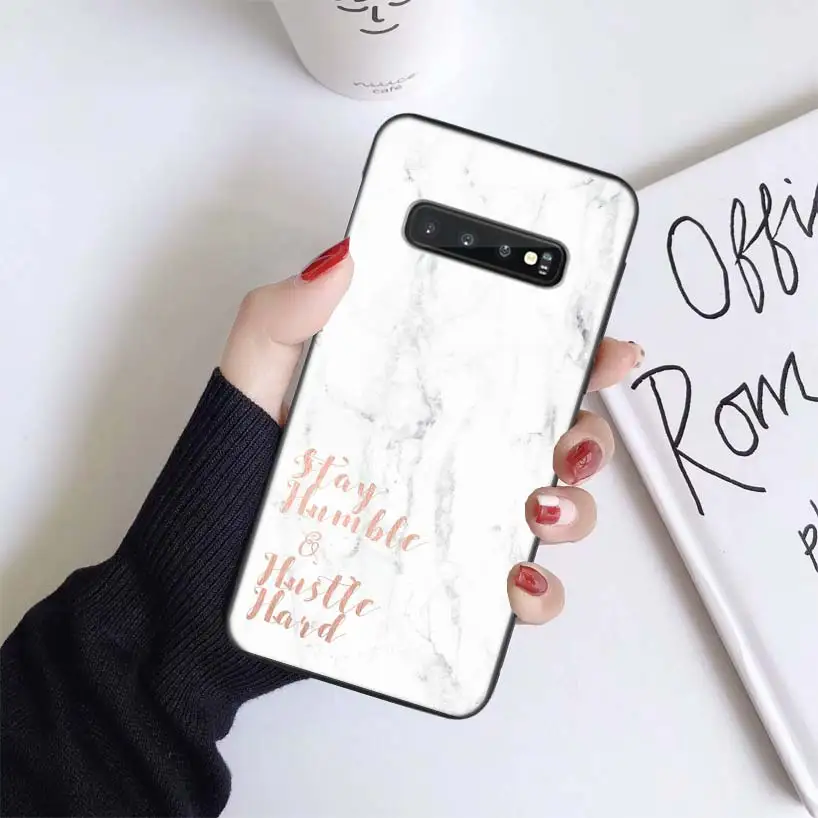 Чехол с белым мрамором и розами для samsung Galaxy S10+ Plus Lite Note 10 9 8 S9 S8 J4 J6+ Plus S7 S6 черный чехол для телефона