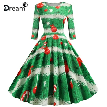 

Women Christmas Dress 2020 Festival Party Vestidos Plus Size Half Sleeve Snowman Print 50S 60S Vintage Winter Dress Casual Robe