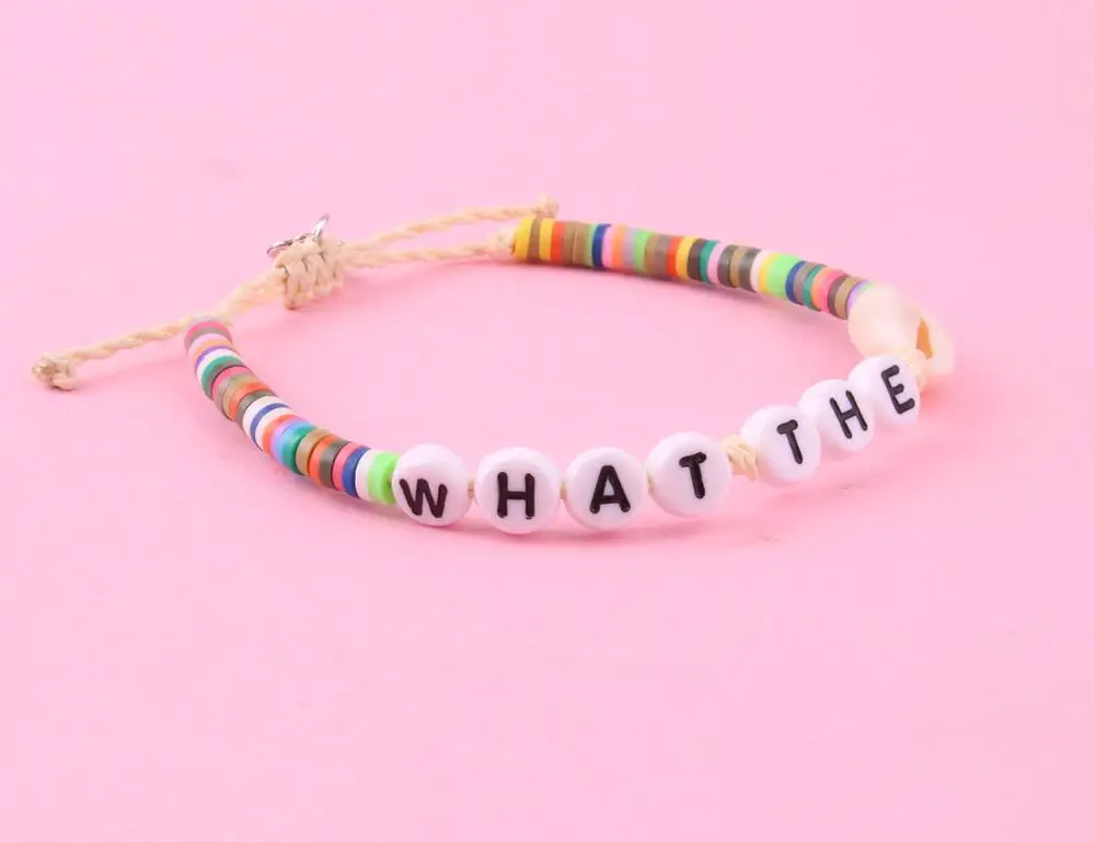 Женский плетеный браслет с буквами What The Shellsm бежевая полимерная глина украшение